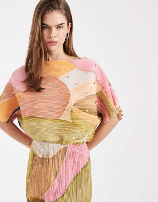 Never Fully Dressed - Tilly - Vestito lungo plissé con spalle scoperte stampa astratta, 2 di 4