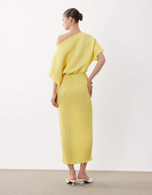Never Fully Dressed - Tilly - Vestito lungo plissé giallo limone con spalle scoperte, 4 di 4