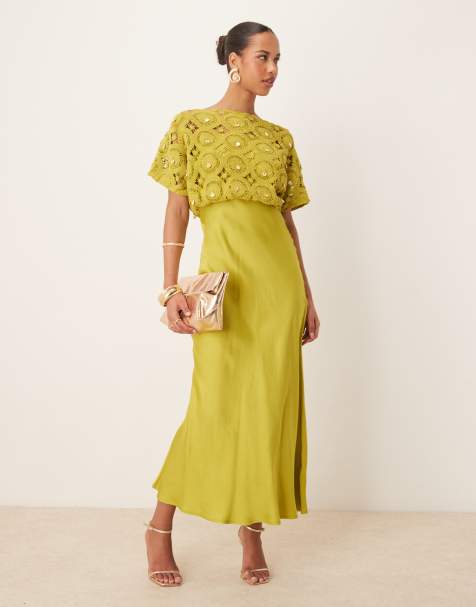 Never Fully Dressed - Tilly - Vestito lungo verde oliva all'uncinetto decorato con conchiglie - view 1