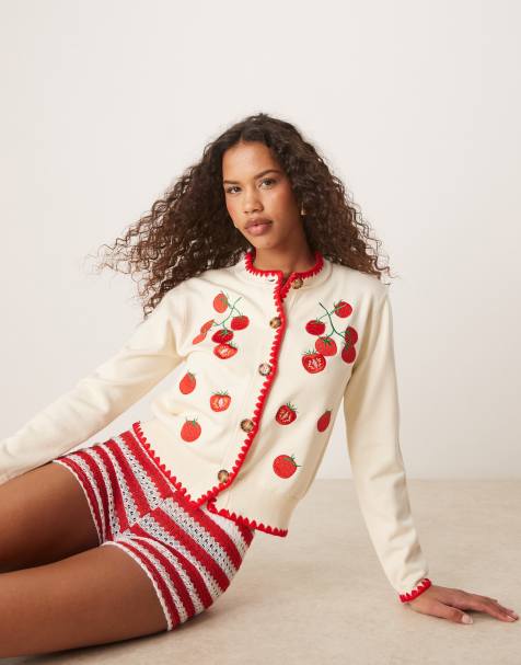 Never Fully Dressed tomato knit cardigan in cream - view 1