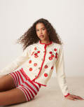[Never Fully Dressed] Never Fully Dressed tomato knit cardigan in cream-White S Cream/Red