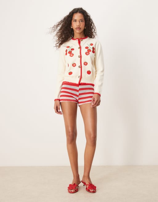 Never Fully Dressed tomato knit cardigan in cream | ASOS