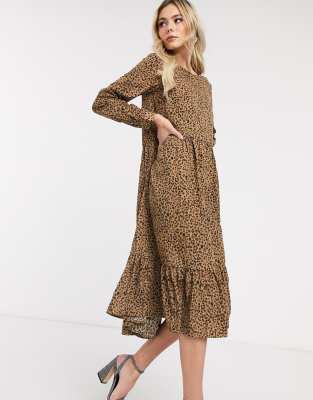 round neck ruffled hem printed maxi dress