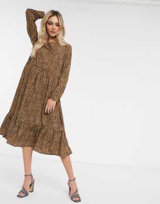round neck ruffled hem printed maxi dress