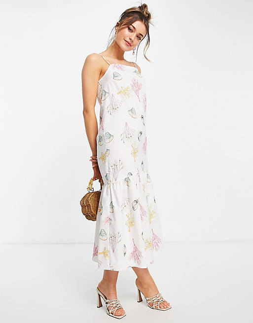 Never Fully Dressed trapeze midi dress in pink sealife print
