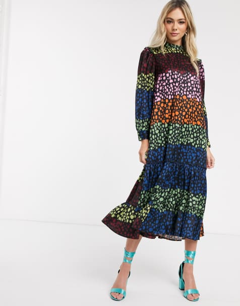 Never Fully Dressed – Trapezförmiges Maxikleid mit Rüschensaum und kontrastierendem Punktmuster