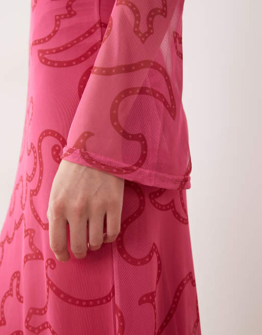 Never Fully Dressed v neck mesh maxi dress in pink, 2 of 4