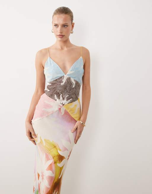 Never Fully Dressed Valeria satin cami maxi dress in pastel soleil print, 2 of 4