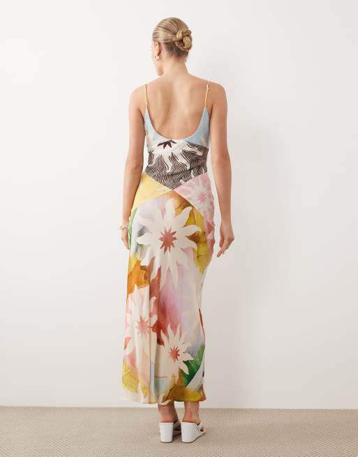 Never Fully Dressed Valeria satin cami maxi dress in pastel soleil print, 4 of 4