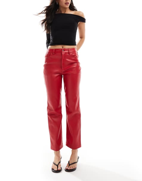 Never Fully Dressed vegan leather trouser in red - view 1