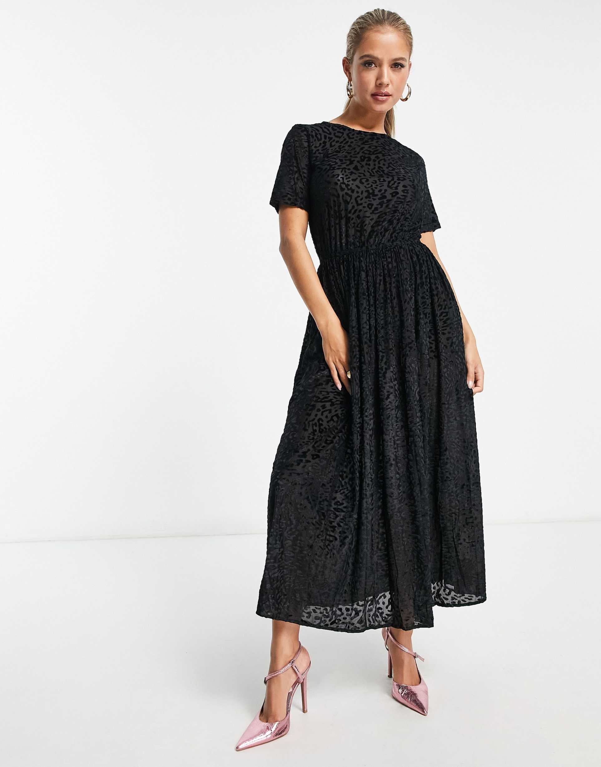 never fully dressed velvet devore dress in black leopard