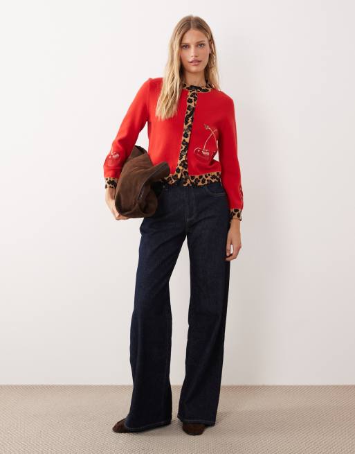 Never Fully Dressed - Vest met kersen en contrasterende luipaardprint in rood, 2 van 4