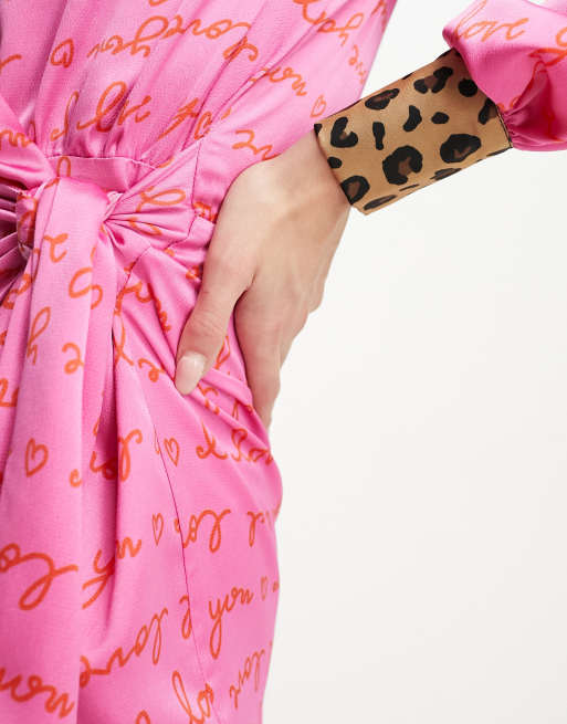 Never Fully Dressed - Vestito corto avvolgente rosa con stampa rossa, 3 di 4