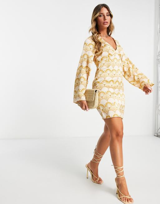 Never Fully Dressed - Vestito corto con maniche svasate con stampa déco, 4 di 4