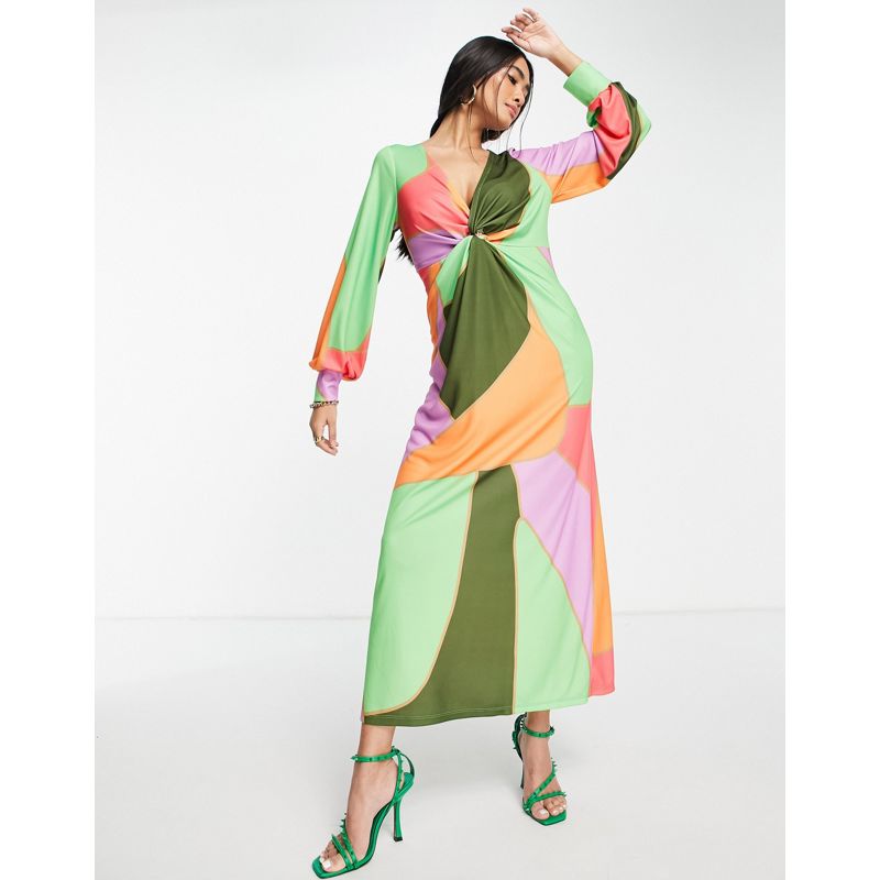 Donna WFWzq Never Fully Dressed - Vestito lungo avvolgente in stampa color block astratta