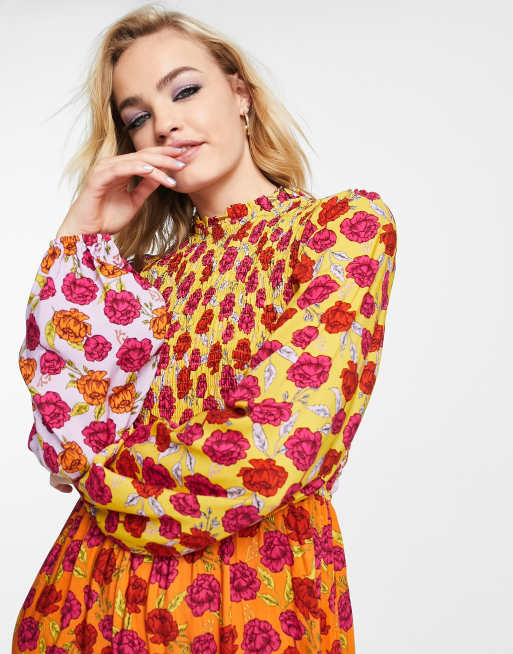 Never Fully Dressed - Vestito lungo lilla e giallo a fiori a contrasto, 3 di 4