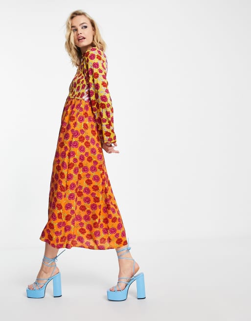 Never Fully Dressed - Vestito lungo lilla e giallo a fiori a contrasto, 4 di 4
