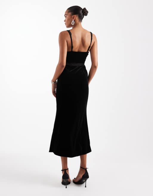 Never Fully Dressed - Vestito lungo nero in velluto con inserto in pizzo, 3 di 4