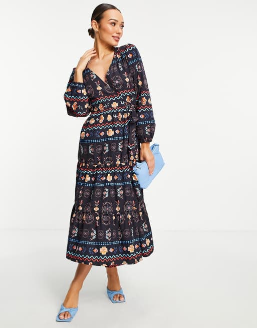 Never Fully Dressed - Vestito midi avvolgente con cuciture a contrasto nero
