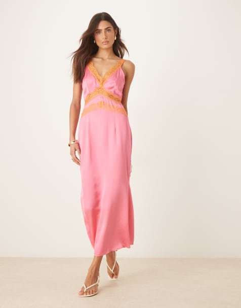 Never Fully Dressed - Vestito rosa e arancione con inserto in pizzo e gonna al polpaccio - view 1