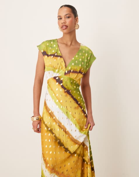 Never Fully Dressed - Vestito verde metallizzato con stampa sfumata e gonna al polpaccio - view 1