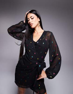 Vienna multi-color metallic mini dress in black