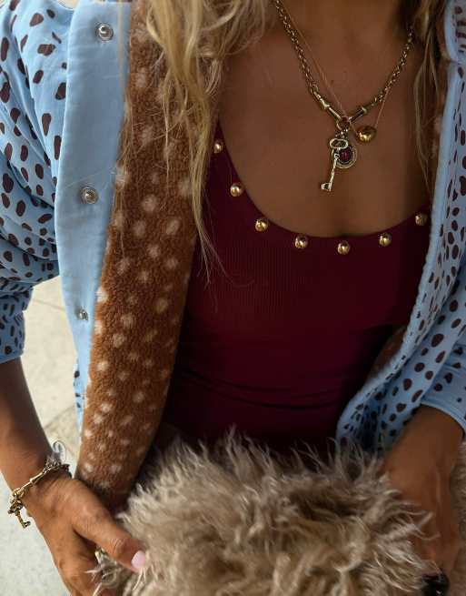 Never Fully Dressed Wendejacke ohne Kragen mit Borg in Braun mit Hirschprint, 3 von 3