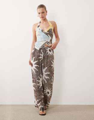 Never Fully Dressed wide leg drawstring pants in brown soleil print - part of a set brown 27090₽