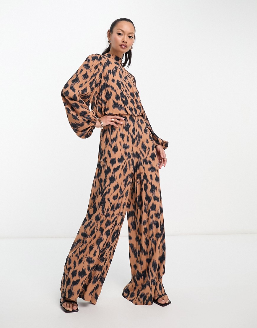 wide leg jumpsuit in leopard print-Multi