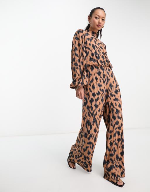 Never Fully Dressed wide leg jumpsuit in leopard print ASOS