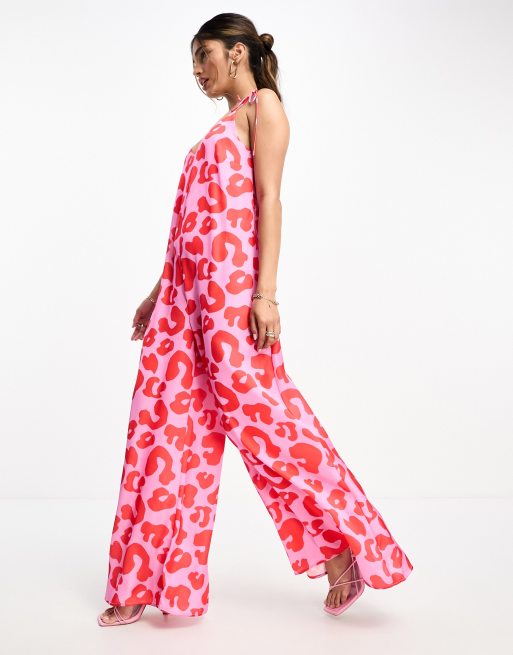 Red leopard cheap print playsuit