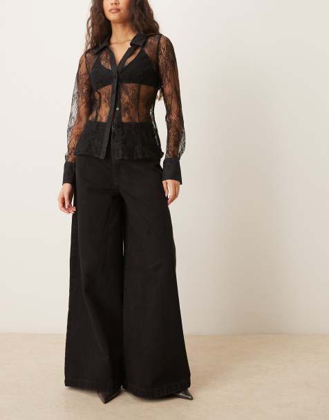 Never Fully Dressed wide leg palazzo jeans in black - view 1