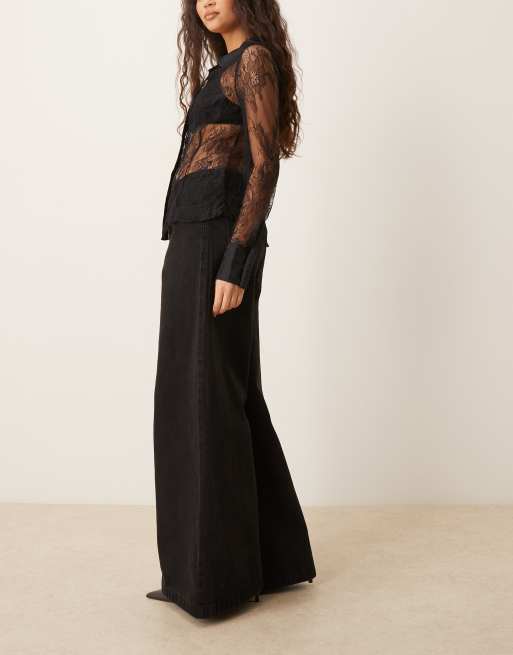 Never Fully Dressed wide leg palazzo jeans in black, 2 of 5