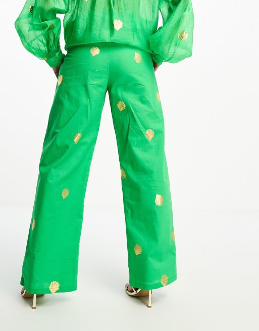 Shape Green Metallic Straight Leg Pants