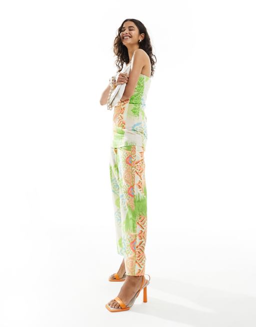 Never Fully Dressed wide leg trouser co-ord in green abstract print