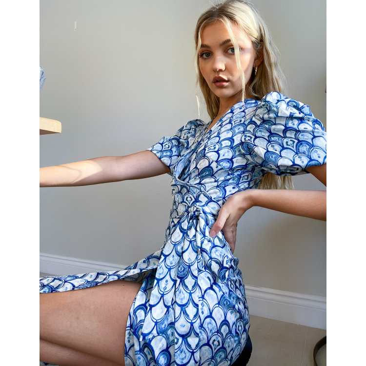 Blue tile print outlet dress