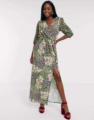 green floral wrap maxi dress