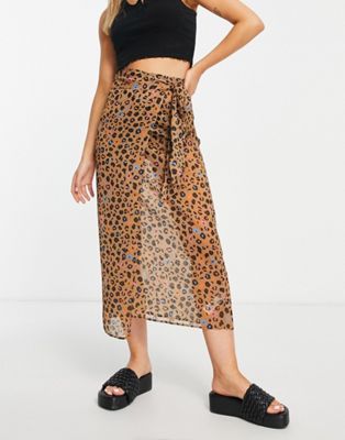 Never Fully Dressed wrap midi skirt co-ord in leopard confetti print - ASOS Price Checker