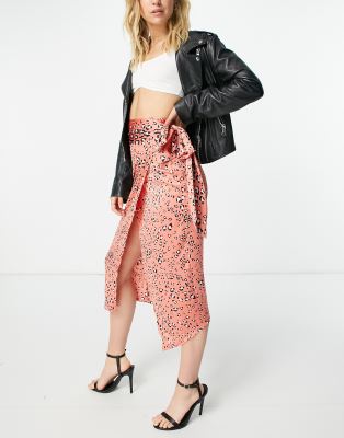 Never Fully Dressed Wrap Midi Skirt Set In Coral Leopard Print-orange In Orange