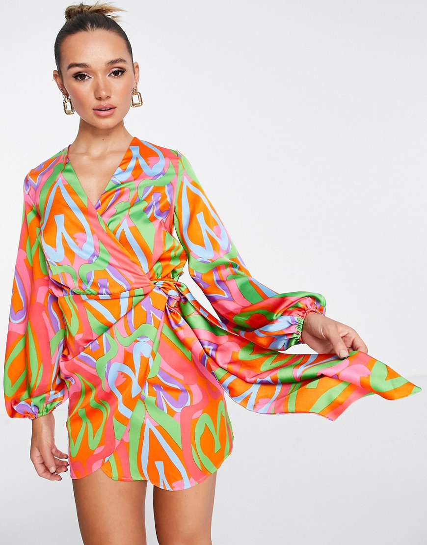 Never Fully Dressed wrap mini dress in abstract heart print-Multi