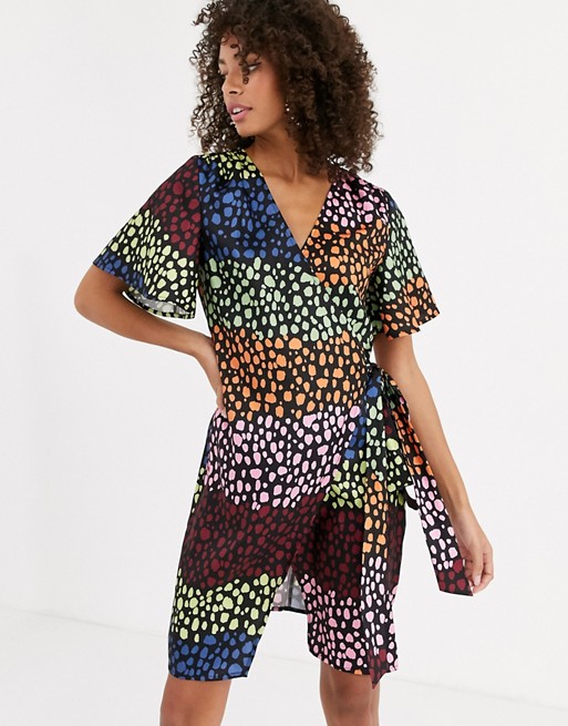 Never Fully Dressed wrap mini dress in contrast leopard print