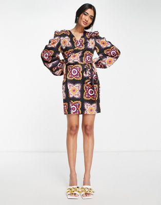 Never Fully Dressed wrap mini dress in geo floral print
