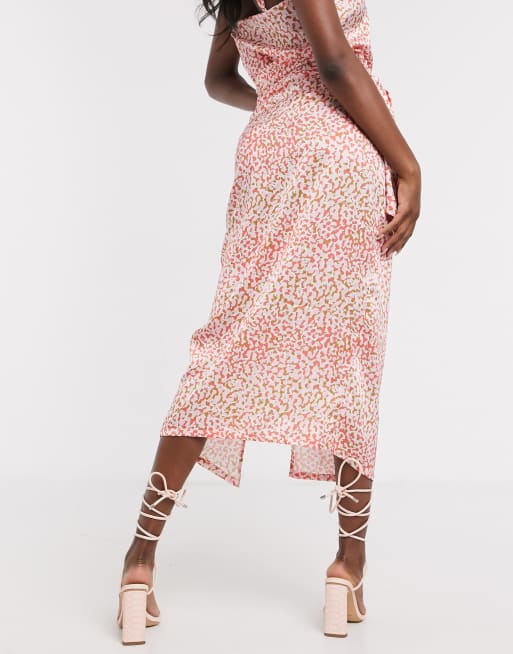 Pink leopard wrap midi skirt sale