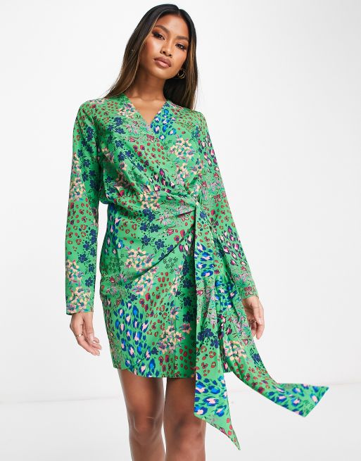 Green snake hotsell print wrap dress