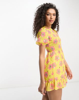 Never Fully Dressed Sienna yellow mini dress - ASOS Price Checker