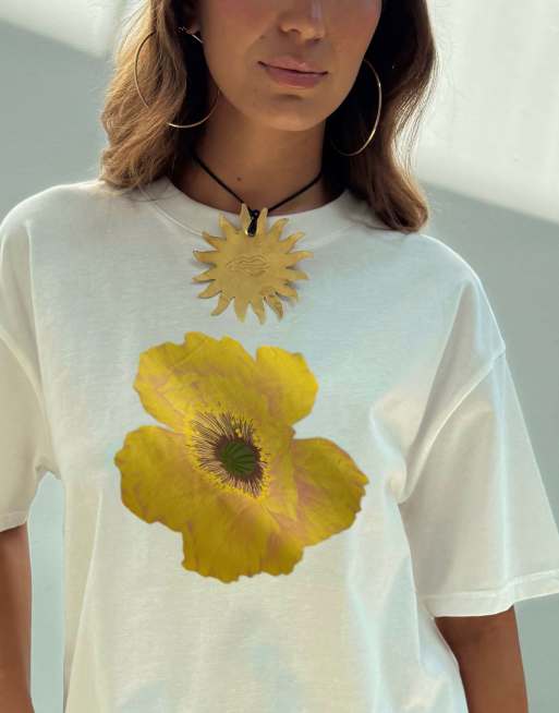Never Fully Dressed – Żółty bawełniany T-shirt z nadrukiem kwiatu, 2 z 7
