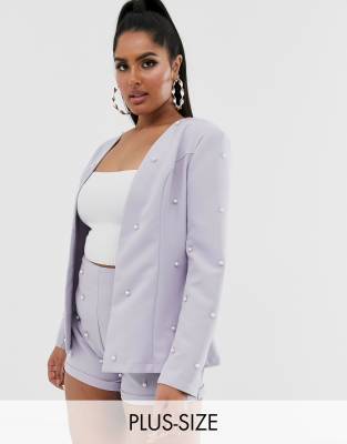 New Age Rebel Plus embellished blazer and short set-White