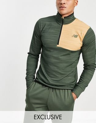 New Balance 1/4 zip top in green with contrast panel exclusive to ASOS  - ASOS Price Checker