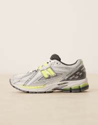 New Balance 1906 unisex trainers in silver metallic and neon yellow