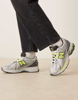 New Balance 1906 unisex trainers in silver metallic and neon yellow